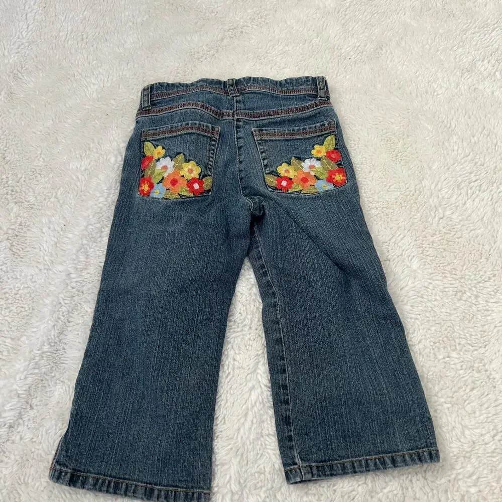 Gymboree Girls 7 Floral Embroidered Boho Indie Chic School Walking Jeans Cotton